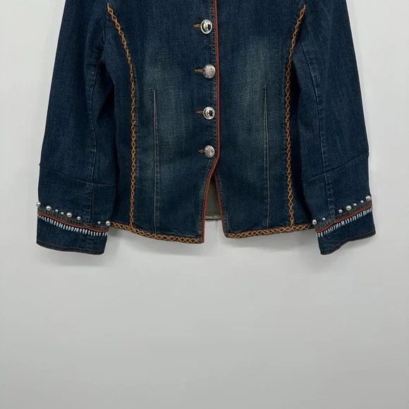Reba Denim Jacket Size Large Studded Embroidered Stretch Western Rodeo Cowgirl - Picture 4 of 15